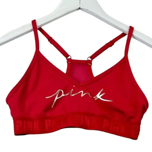 PINK Victoria's Secret Racerback Strappy Sports Bra XXS Logo Spellout Activewear Red