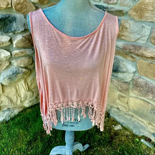 E & M Tank Top With Fringe Orange Size L