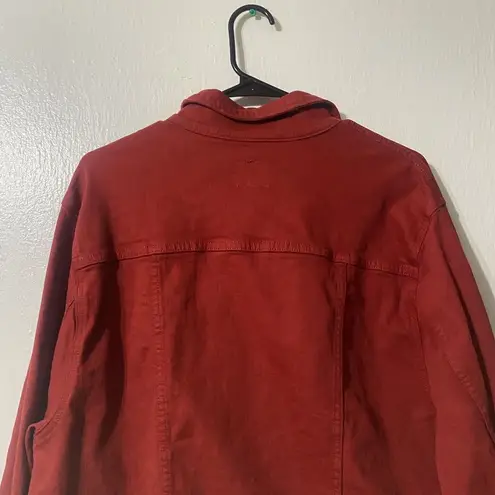 Lucky Brand  Blue Jeans Of America Jean Jacket Womens XXL Red Button Up Winter