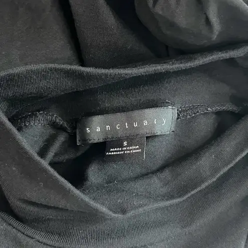 Sanctuary  Puff-Sleeve Black Short Sleeve T-Shirt Top Blouse Mock Neck - Small