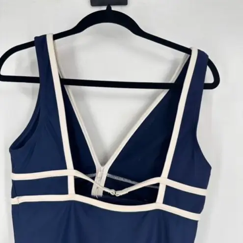 Jantzen Women's Plunging Open Back Slimming One Piece Swimsuit Blue Size 10