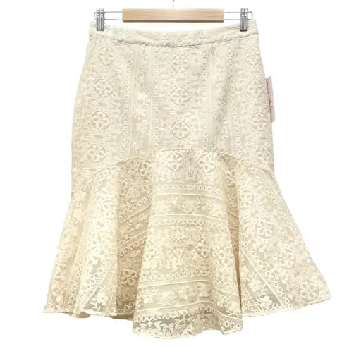 Rachel Parcell NWT Cream Embroidered Flounce Skirt Beige Swan Size Small NEW