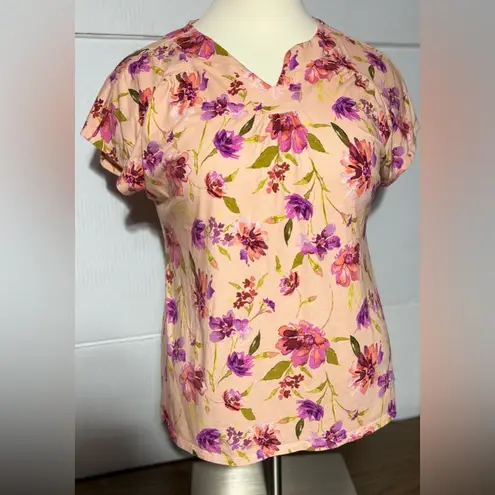 Denim & Co  1X women’s floral top. Peach purple & green. 27” length 23” p/p