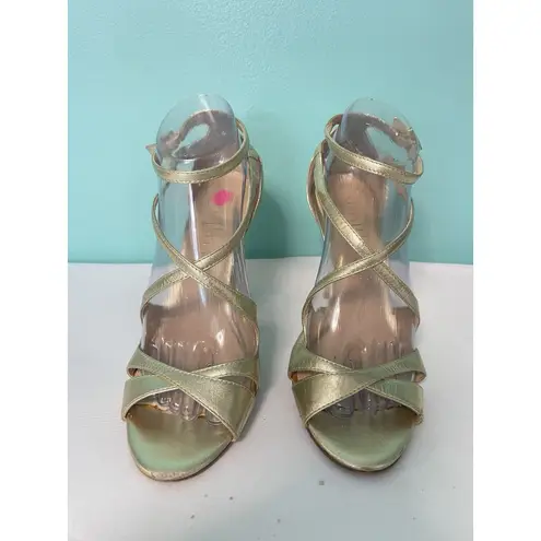 Ivanka Trump Slingback Leather Shoes 8.5M Gold Heeled S-642