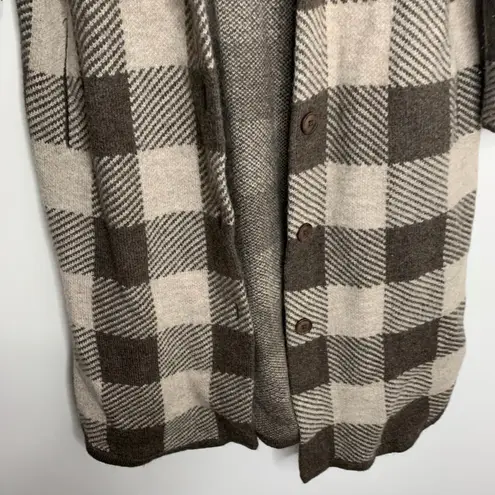 360 SWEATER Indigo Plaid Midi Shirt Dress In Mocaquinoa Small Alpaca Wool Brown