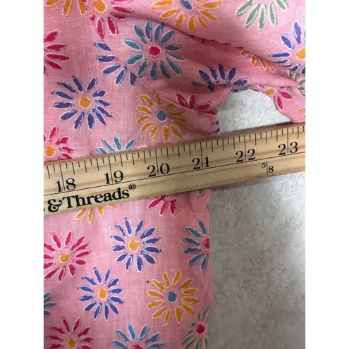 Fresh Produce Button Down Top Floral Pink 100% Linen Long Sleeve Women's Large