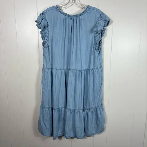 Wonderly Light Wash Lightweight Chambray Denim Tiered Ruffle Sleeve Dress XL
