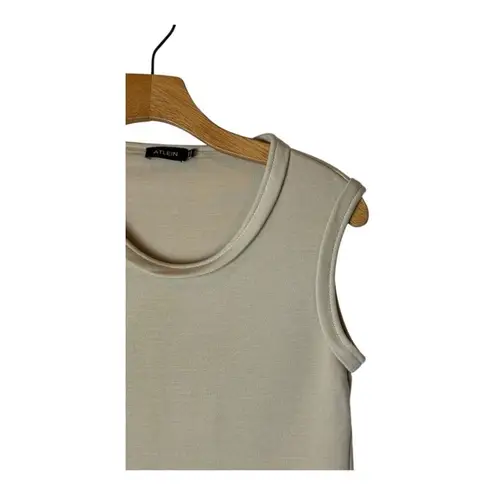 Atlein Shirt Women 4 Tan Beige Knit Sleeveless Asymmetric Neckline Tee