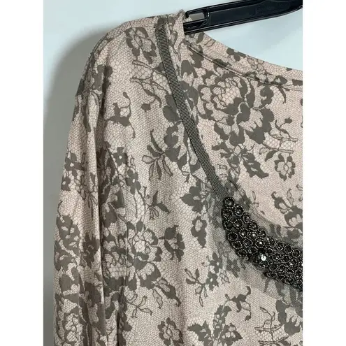 Elle 3/4 Sleeve Bejeweled Neckline Top