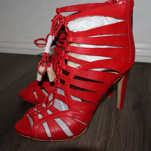 Womens Vince Camuto Narrital Lace Up Caged Dress Sandals 7 1/2 Red Size 7.5