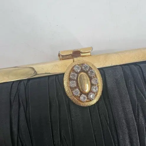 Tango Women's Black Satin Flat Pleated Rhinestone Clutch Purse Shoulder Bag Black