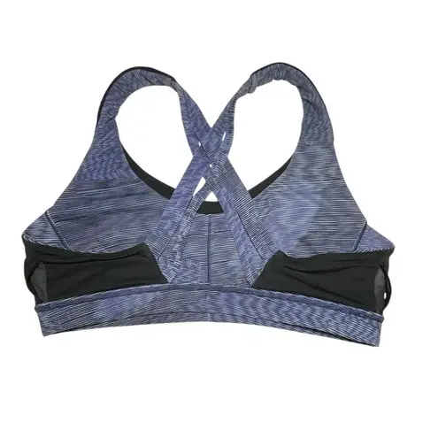 Lululemon Womens Stash N’ Run Sports Bra Size 10 Blue Black Multi Stripe