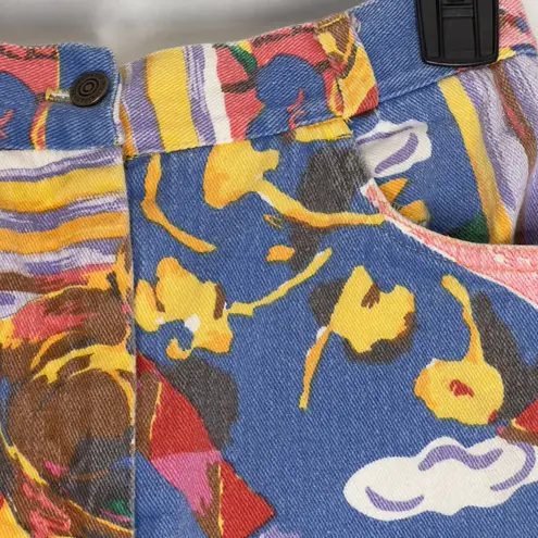 Vintage RARE 90s KEN DONE Full Print Jean Skirt Small Abstract Art Size 8