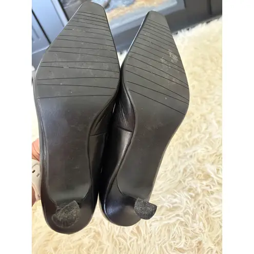 Karen Scott Black Leather Pumps Square Toe Heels Classic Bow Shoes Women 7