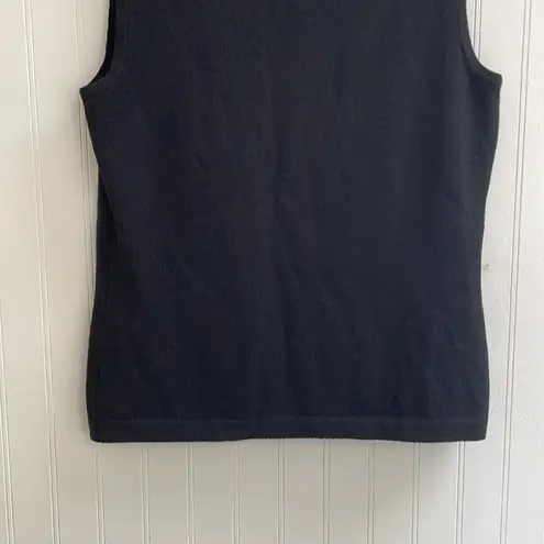 St. John Caviar Wool Blend Sleeveless Sweater Knit Tank Top Black Cream Size S