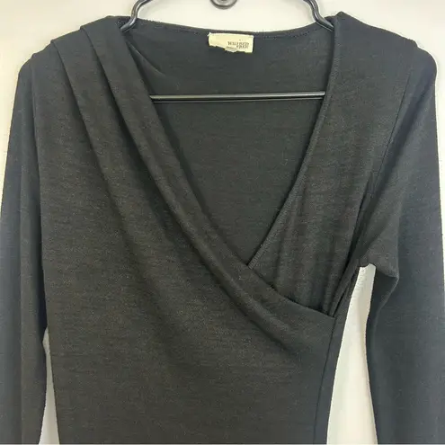 Wilfred Free Aritzia Black Long Sleeve Wrap Ruched Midi Dress Size Small