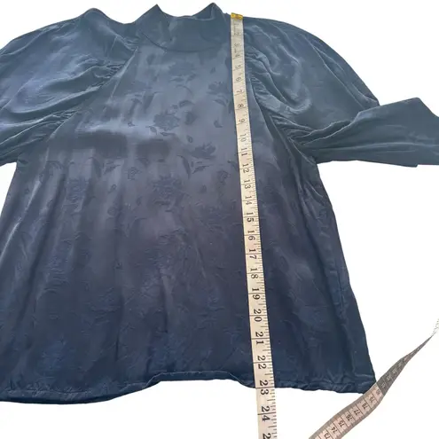 Zero Degrees Celsius Navy Blue Jacquard Bat Sleeve Mock Neck Blouse X