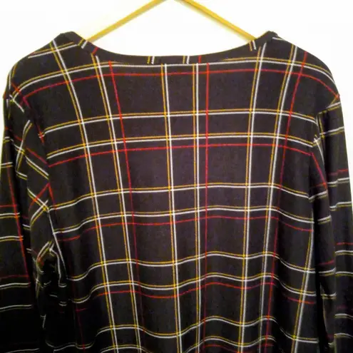 Forbidden Society Plaid V-Neck Pullover Top-Size XL-Long Sleeve-Academia-Grunge