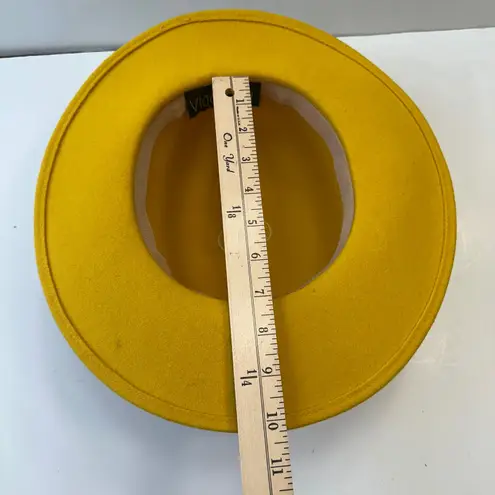 Fedoria 100% Wool Fedora Hat Yellow Wide Brim Black Band Fashion Statement