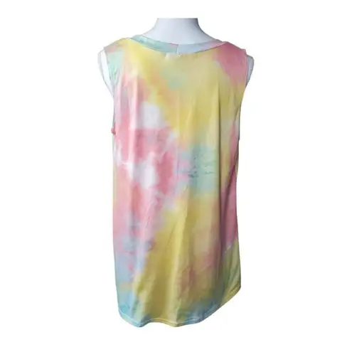 White Birch Top Size Medium Tie Dye Sleeveless Pink Knot Front Summer Beachy
