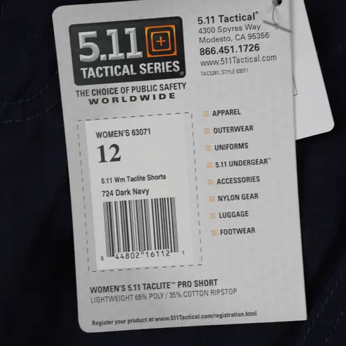 5.11 Tactical Women's Taclite Pro Cargo Shorts Size 12 Dark Navy NWT