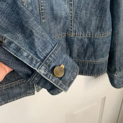 Lafayette 148 New York Zip Front Denim Jean Jacket Petite Size 8 Blue