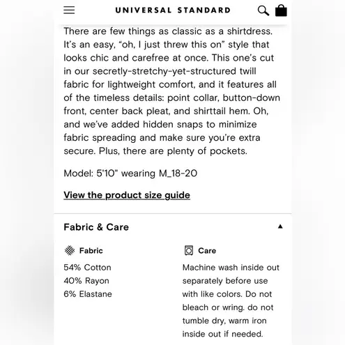 Universal Standard NWT Chill Stretch Cotton Twill Bone White Shirtdress Size 18