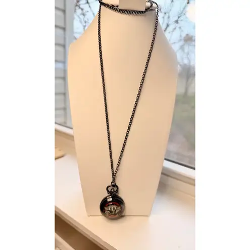 Route 66 Pocket Watch Quartz Movement With Chain Necklace Black Vintage Style Size 40