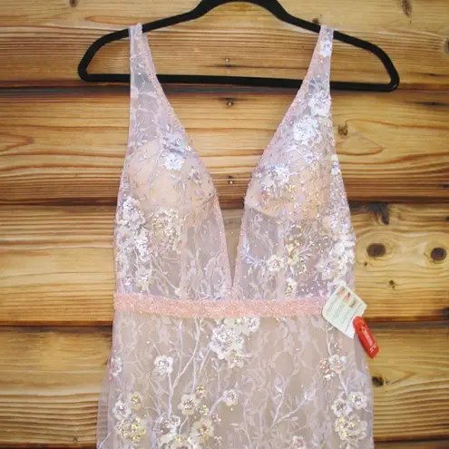 Mac Duggal 67481 Womens Floral Embellished Sleeveless Plunge Neck Gown Dress