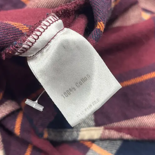 Womens Alygne Flannel Shirt Medium Burgundy Plaid Long Sleeve Button Up Cotton Red