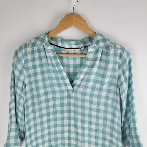 Soft Surroundings Al Fresco Gingham Collar Tunic V-neck Blue Size XS
