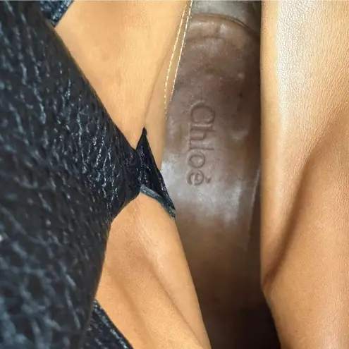 Chloé Chloe Black & Gray Leather MOTO Double Buckle Ankle Boots Size 35.5