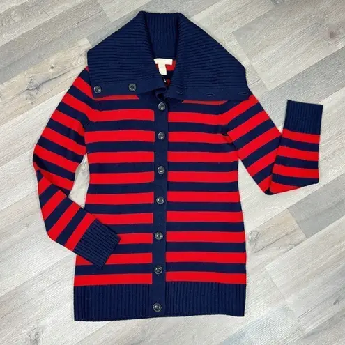 Banana Republic  Striped Shawl Collar Button Up Cardigan Sweater Red Blue Small - Image 12