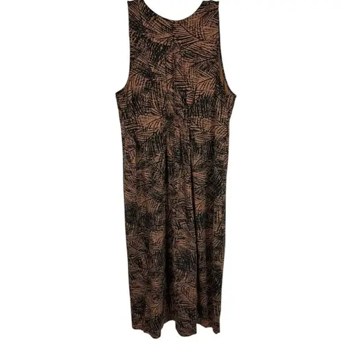 Garnet Hill Iris Knit Midi Dress Exposed Zip Front Smocked Brown Sleeveless XL