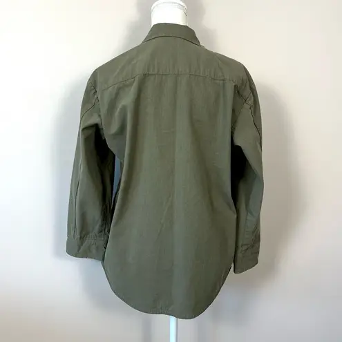 Monrow Vintage Cotton Shirt Jacket in Military Green Size XS