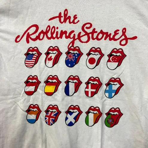 The Rolling Stones white Hot Lips around the World Logo Tee Small