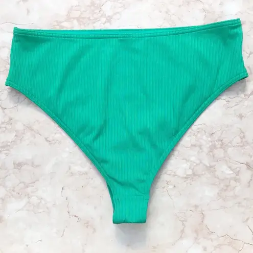 Topshop Vibrant Green Ribbed High Waisted  Bikini Bottoms