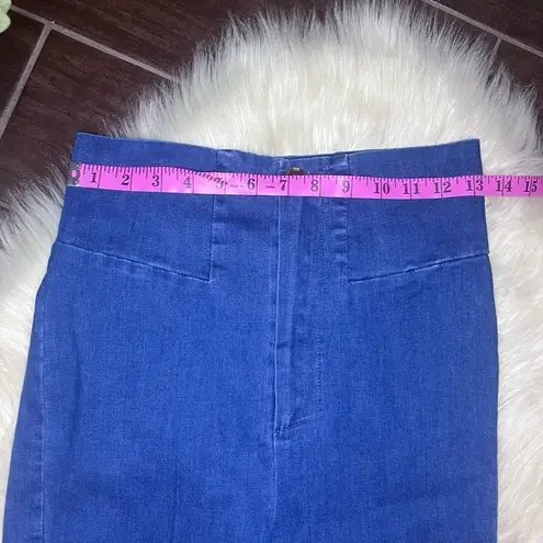 Rehab Lab denim high waisted rhinestone/chained fringe hem sz medium Blue