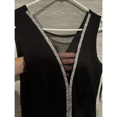 ALEXA B Nite Women’s Jumpsuit Sz 8 Sleeveless V Neck Jeweled Sequin Mesh Black