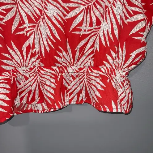 Allie Rose Red With Gray Tropical Foliage Dolman Short Sleeve Peplum Crop Top S