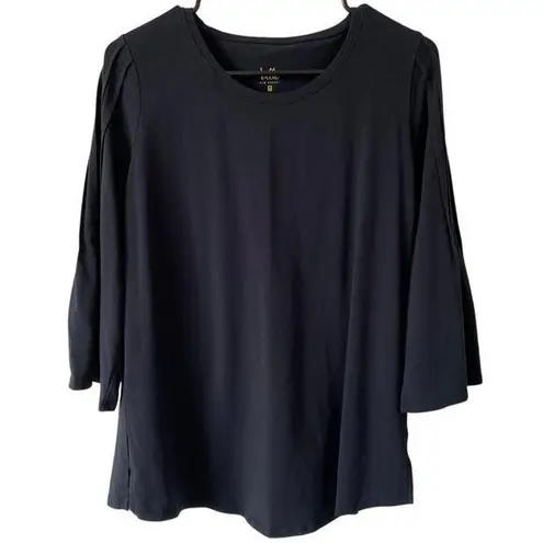 BELLE BY KIM GRAVEL NWOT Black 3/4 Sleeve Shirt Size Small Pleated Arm Detail