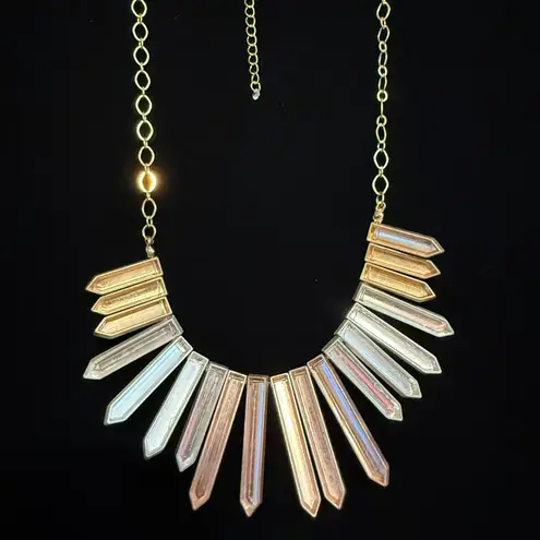 Vintage Mixed Metal Spike Bib Necklace Gold Silver & Rose Gold Geometric Collar