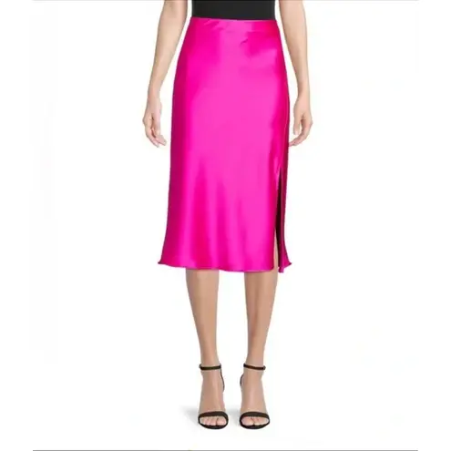 Women's Renee C. Silky Satin Slit Midi Skirt sz M in Fuschia Contemporary Barbie Pink Size M