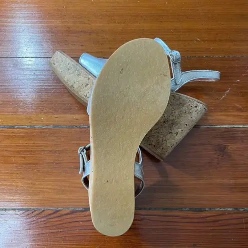 K Jacques Josy Cork Wedge Sandal in Matte Metallic Beige and Tan ~ Size 40 Silver