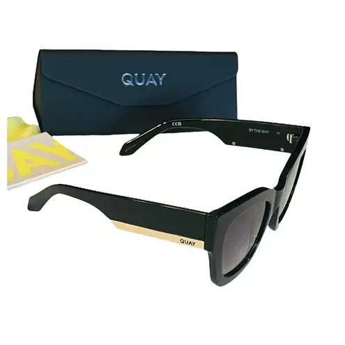 Quay NEW  Australia By The Way Women's SUNGLASSES Black Gold Oversized Square