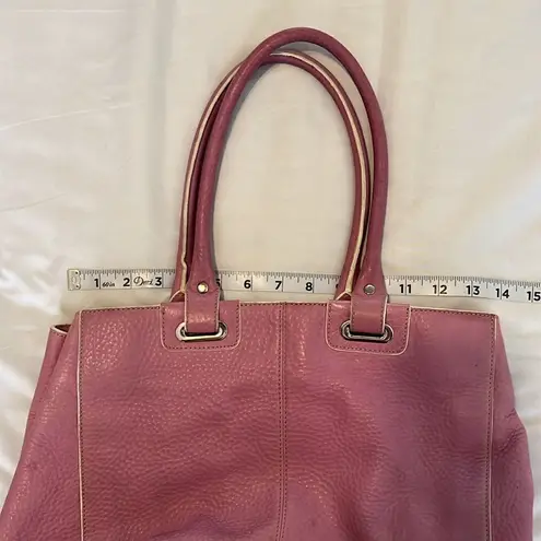 Levenger leather handbag satchel lavender with white piping clean inside EUC Purple - Image 10