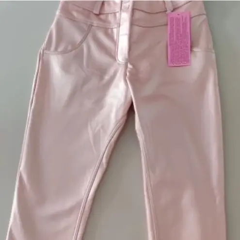 NWT Faux Leather Tight Skinny Pink Iridescent Painted Straight Leg Jeans XXS Size 24
