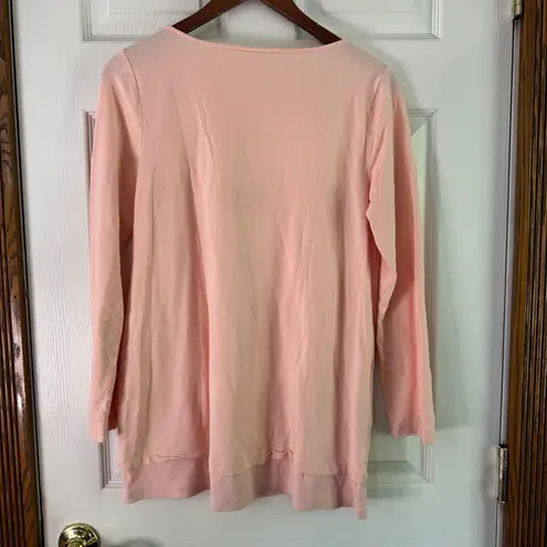 Pure Jill Everyday Relaxed Fit Long Sleeve Pockets Comfy Casual Top Peach M Pima Pink Size M