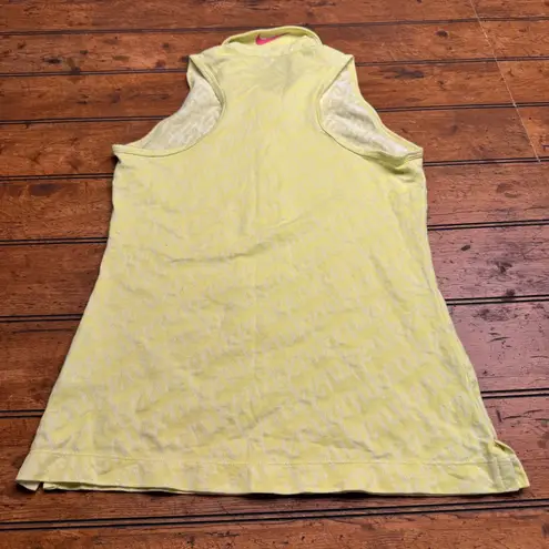 Nike  Golf Women Sleeveless Polo Shirt Yellow All Over Logo Print Size S Dri Fit