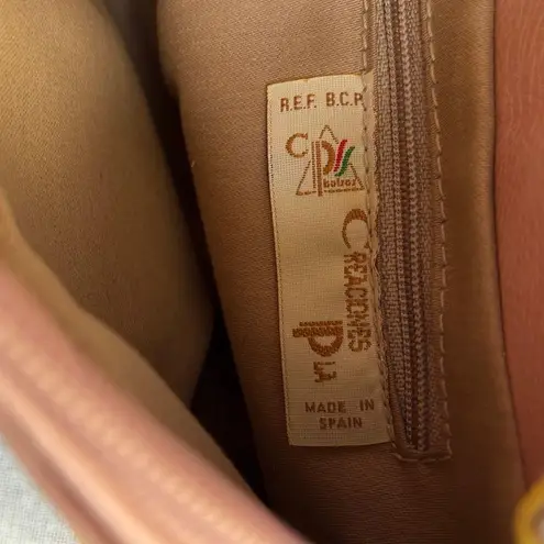 Vintage Cream Shoulder Bag with Pastel Pink and Green Detailing.